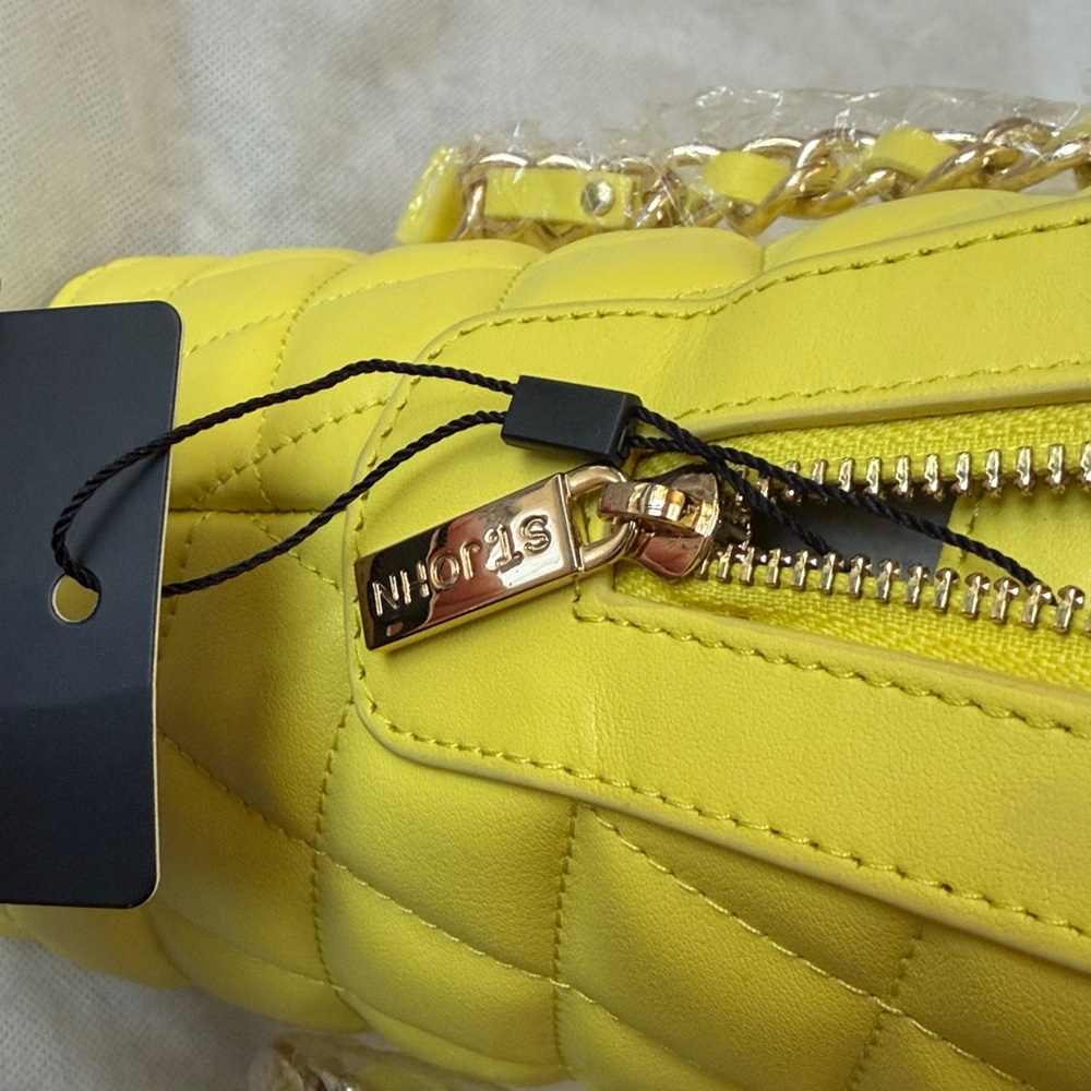 NWT St. John leather Yellow Quilted Shoulder Bag - Picture 9 of 10